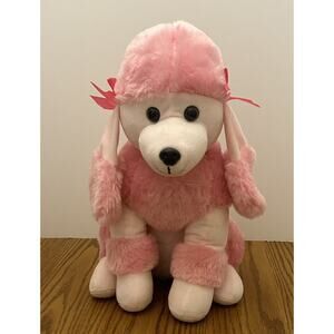 Kellytoy Pink Poodle Plush Puppy Dog 16" Stuffed Animal Bows Sitting Position